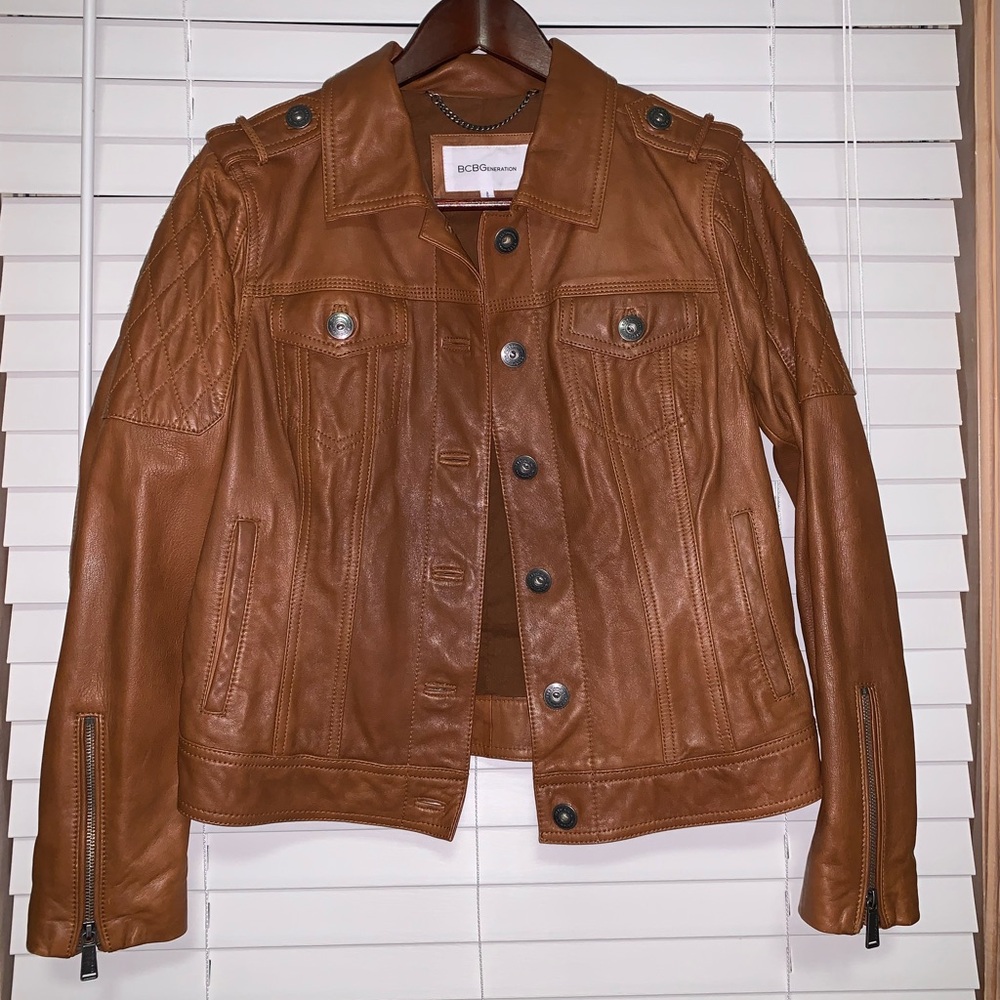 BCBG Women's Tan Leather Jacket